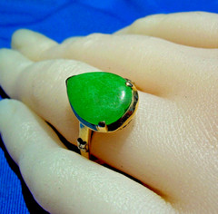 Original EARTH MINED JADEITE JADE Deco Engagement RING SOLID 14K GOLD Solitaire