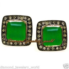 Gorgeous 1.35ctw Rose Cut Diamond Emerald Silver Victorian Studs Earring Jewelry
