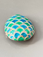 Vintage MARVELLA Blue & Green Enamel Bracelet, Brooch & Earring Set!