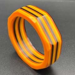 Vintage Laminated Lucite Octagonal Bangle Bracelet Orange Yellow Black Wide