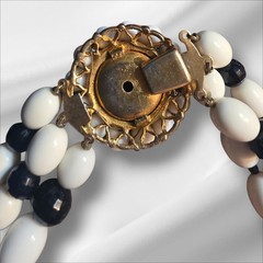 Vtg Black & White Triple Strand Beaded Necklace 1950’s