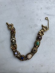 Vintage GOLDETTE NY Victorian Revival Charm Slide Bracelet Jeweled Rhinestone