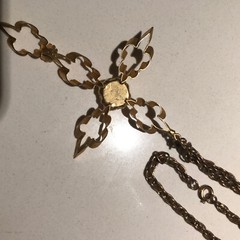 Vintage 3″ Gold Tone Cross 20″ Necklace Simulated Diamond April Birthstone