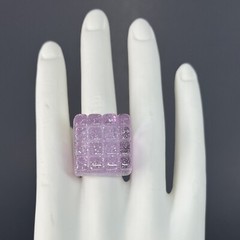 Chunky Lucite Square Ring Lavender Sparkle Cube Size 8 Retro Statement Runway