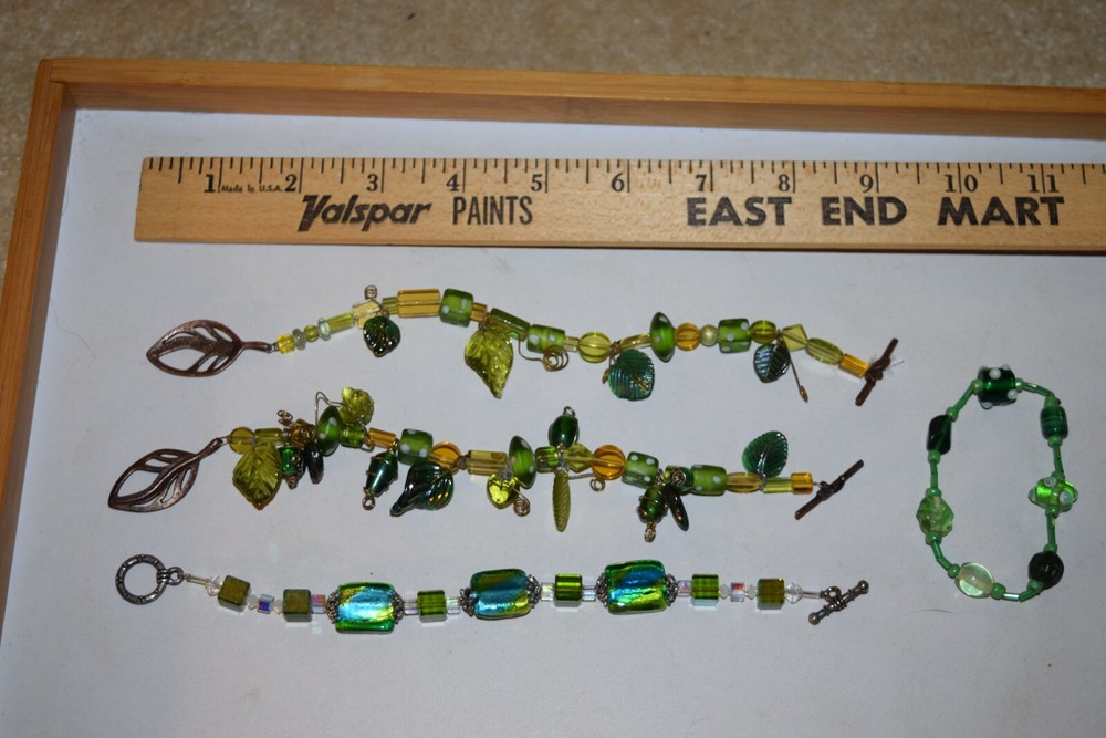 Vintage to now lot of 4 glass plastic metal beaded bracelets
