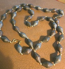 Vintage Napier Victorian Revival Necklace Faux Metal Barrel Beads Gold Tone…