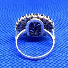 X11 Antique 3 Level 60 x Red Garnet, 900 Silver Ring size 5.0 BOHO 1890-1920