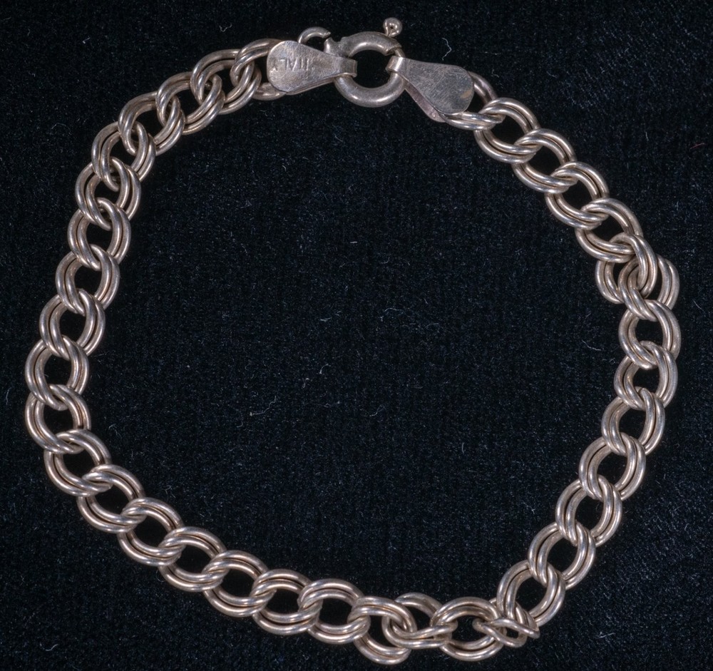 FAS Italy Double Link Charm Bracelet .925 Sterling Silver 6.75″ Vintage