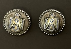 Vintage Earrings Thunderbird Southwestern Silver-Tone Pierced Disc 1.25″