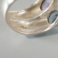 Vintage Art Deco Sterling Silver Pink & Blue Topaz Marcasite Ring Sz5.5 5.8g