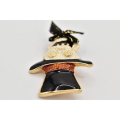 Vintage Halloween Skull Pin Brooch Skeleton Top Hat Glitter Enamel Chunky BinBA