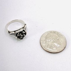 Vintage Sterling Silver Rose & Leaf Ring Finger 6.75 (5.50g)