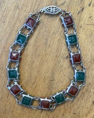 1920s Carnelian Chrysoprase Bracelet in 925 Sterling Silver Authentic Art Deco