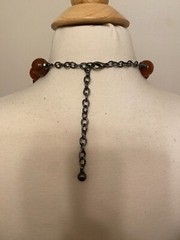 Vintage Brown Resin & Green Metal Chain Necklace