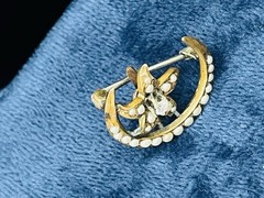 Antique Gold Filled Crescent Moon Flower Seed Pearl Lady’s Pocket Watch Brooch