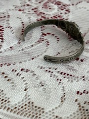 Vtg Nickel Silver~Bell~Childs Turquoise Bracelet~5.7 Gms