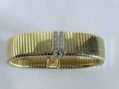 Vintage Monet Designer High End Signed Rhinestone Gold Tone Stretchable Bracelet