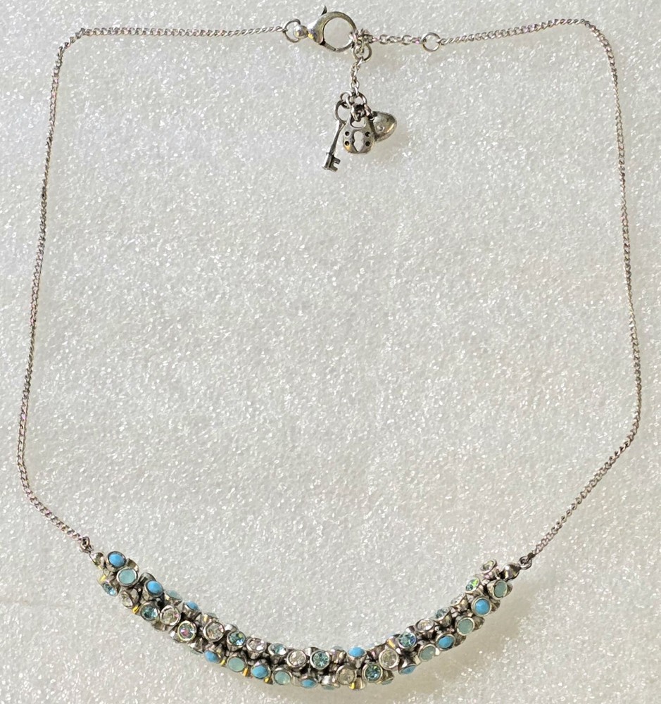 Vintage signed FOSSIL Turquoise Baby Blues Rondelle Beaded Center Necklace