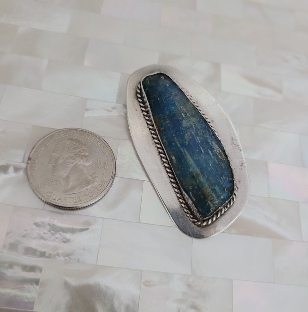 Vintage Modernist 935 Sterling Silver Natural Lapis Lazuli Pendant/Brooch 2-1/8″