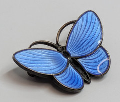 VTG Blue Guilloche Enamel Wing Norway Sterling Silver 925 Butterfly 1 1/8″ Pin
