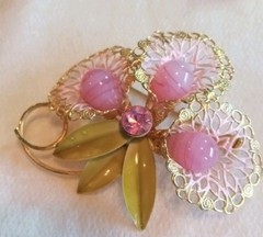 Vintage Pink Glass Costume Brooch, Earrings, Bracelet