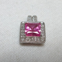 10K GOLD LAB CREATED PINK TOPAZ & NATURAL DIAMOND PENDANT CID CLYDE DUNEIER