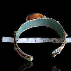 7.5in Copper Brass Modernist Brutalist Dichroic Glass Cuff Bracelet Industrial