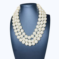Vtg CAROLEE Majestic Pearl Necklace 3 Strand Knotted High End Art Deco 18” 13 mm