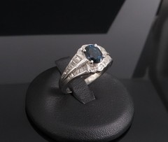 Vintage 1.07ct Deep Blue Sapphire & 0.48ct Diamond Platinum Ring Size 7