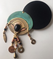 Vintage Artisan Art Deco Style Brooch Pin Dangle Beaded Statement Jewelry