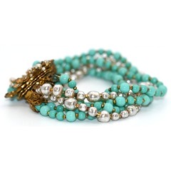 Vintage Signed Miriam Haskell Turquoise Bead Bracelet & Clip On Earrings Set
