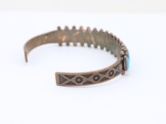6.5″ Vintage WM Wheeler Turquoise Gemstone Copper Cuff Native Mexico Bracelet