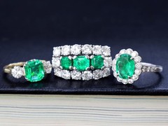 Antique 1.87Ct Zambian Emerald and 0.68Ct Diamond Platinum Dress Ring Circa 1935