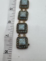 Vintage CZECHO Czech Faux Turquoise Glass Filigree Panel Bracelet 7.5”