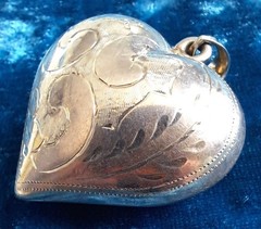 Vintage Puffy Heart Pendant Necklace Etched Design Included SS Chain 925