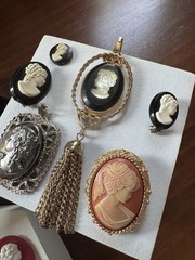Vtg To Now Costume Jewelry Lot Cameos 21 Pieces Some Signed Carved Shell Germany