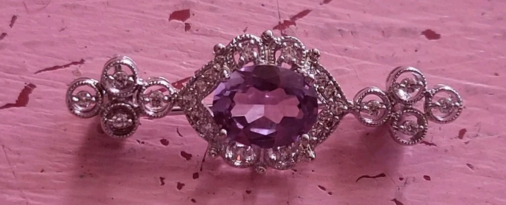 Vintage ladies purple color austrain crystal brooch & cubic zirconia dainty