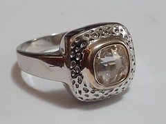 18K GE cocktail ring channel set cushion cut clear CZ stone size 8.5