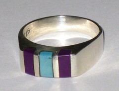 Vintage 925 Silver Turquoise Purple Stones Ring Size 9.75 Purchased in Mexico