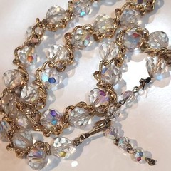 Vendome Necklace, Tagged, Aurora Borealis Crystals wrapped in goldtone chain