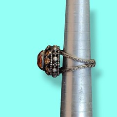 Vtg Antique Dinner Cocktail Open Band Ring Orange Glass Stones Sz 7