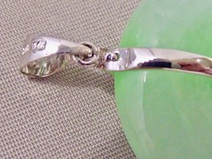 VINTAGE 60’S 14K WHITE GOLD LIGHT AND DARK GREEN JADEITE JADE LIFESAVER PENDANT