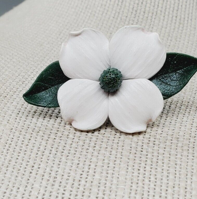 White Dogwood polymer clay Lapel Tie Tack Pin Flower 2″ brw32