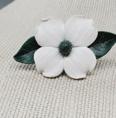 White Dogwood polymer clay Lapel Tie Tack Pin Flower 2″ brw32