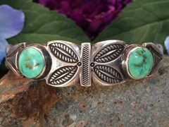 THICK INGOT COIN / STERLING TURQUOISE OLD PAWN NAVAJO STYLE BRACELET WOW