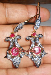 100% NATURAL 0.68ct ANTIQUE ROSE CUT DIAMOND SILVER RUBY DANGLE WEDDING EARRINGS