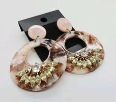 Round Acrylic earrings Multicolored tortoise Pattern Rhinestone Accent 2.25 in
