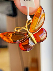 14K Gold Filled Butterfly Genuine Baltic Amber Brooch Vintage Butterscotch 925