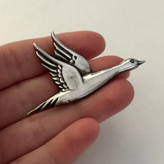 Vintage 925 Sterling Silver Mexico Flying Birds Duck Goose Animal Brooch Pin