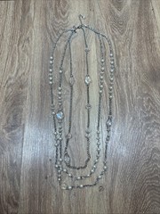 Clear Bead And Pearl Like 3 Layer Silver Like Necklace 19”